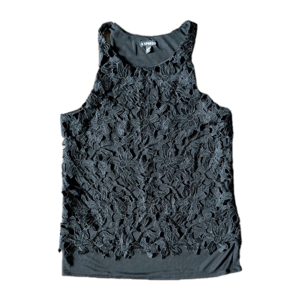 Express Womens Floral Lace Overlay Sheer Whimsigoth Tank Top XS Dark Romantic